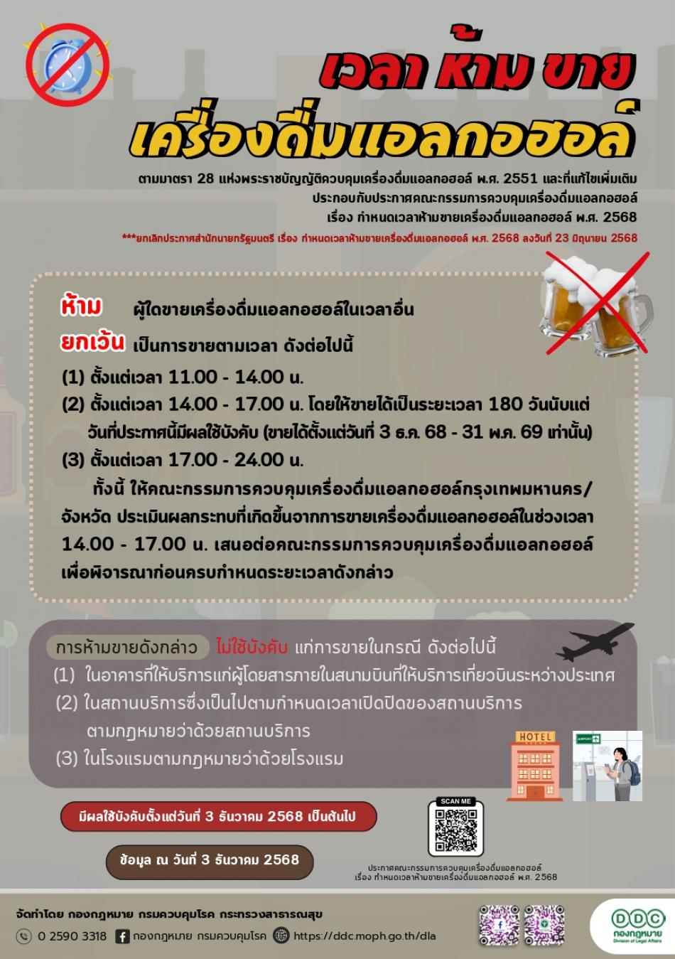 ประชาสัมพันธ์ เวลา ห้าม ขาย เครื่องดื่มแอลกออฮอล์